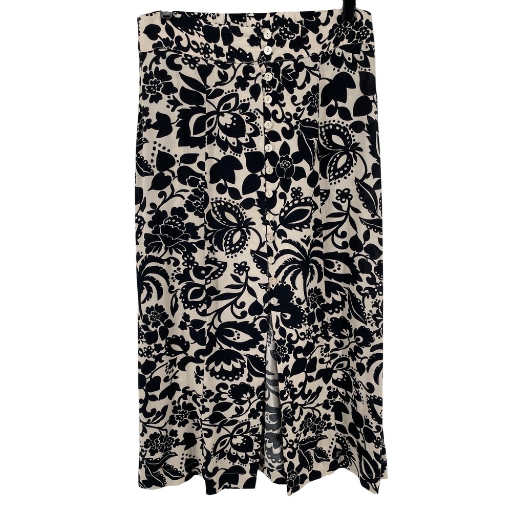 Midi Skirt Womens Medium Cream Black Floral Cottage Romantic Fem Boho Dark Fairy